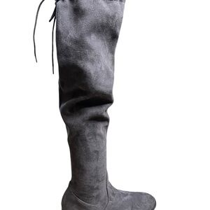 Fioni Women's Watson Grey Over-the-Knee Stretch Faux Suede Boots 8 Tie Top Back